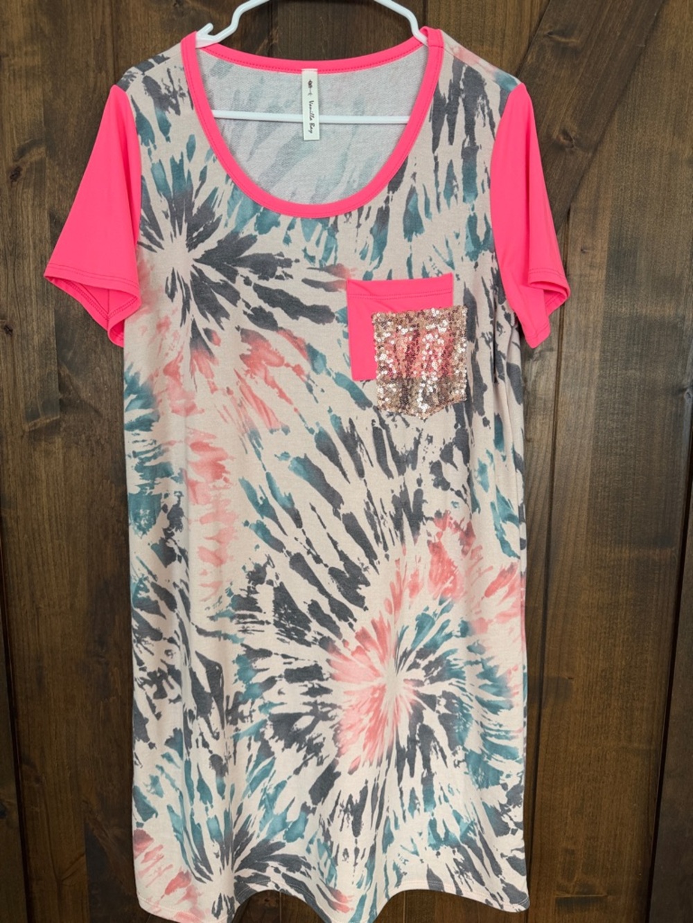 Vanilla Bay Pink Tie-Dye Sequin Pocket Dress